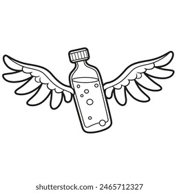 Emblem - winged water bottle outlined on white background. Image produced without the use of any form of AI software at any stage.