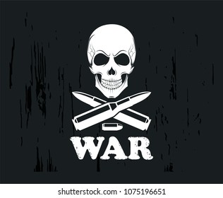 Emblem with, guns, skull. Vector emblem. Icon on a dark background