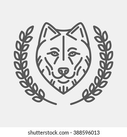 The emblem of the wolf with the wreath in linear style