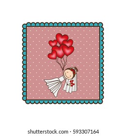 emblem woman with wedding dress and red balloons, vector illustraction