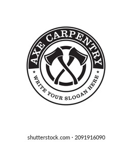 Emblem woodworking cross axe logo design