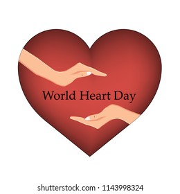 Emblem of World Heart Day with image of red heart on isolated background. Vector illustration.
