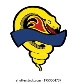 Emblem with a yellow snake and a ribbon for the text. The logo of the sports club. Vector illustration