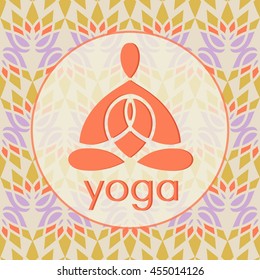 emblem yoga lotus pose for studio design on the decorative background