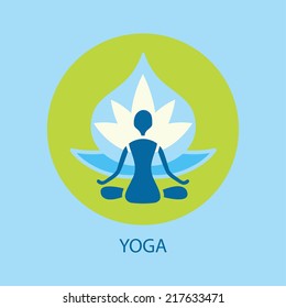 emblem yoga pose against a background of lotus