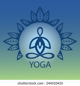 emblem yoga pose on a lotus flower background design