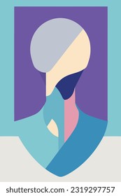 emblematic colorful abstract portrait of a mysterious man in geometric shades