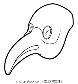 Emblematic Plague Doctor mask, with beak and eye glasses. Design in outline to coloring it.