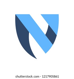 emblem/badge shield combination initial/letter n logo design with origami style