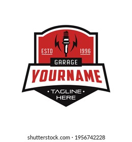Emblem,badge with sparks plugs garage logo design template