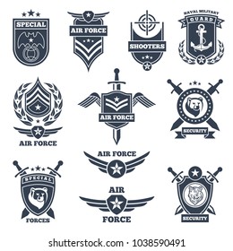 Emblems and badges for air and ground forces. Template badge for military force. Vector illustration