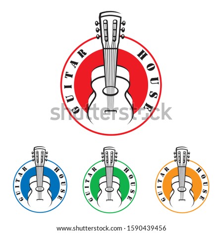 emblems of classical acoustic guitar isolated on white background