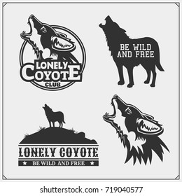 The emblems with coyote for a sport team.