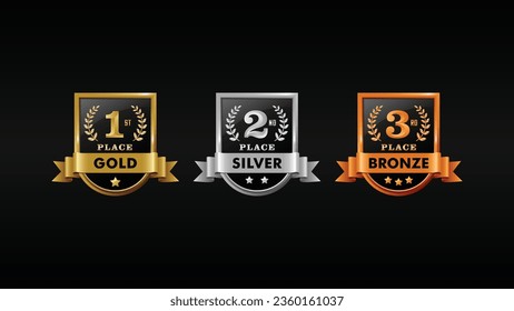 Emblems of Distinction: Gilded Gold, Sterling Silver, and Brilliant Bronze for the Winners. Vector Illustration.