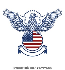 emblems with eagles and usa flags. Design element for poster, emblem, sign, logo, label. Vector illustration