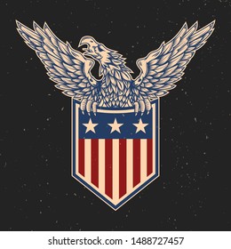 emblems with eagles and usa flags. Design element for poster, emblem, sign, logo, label. Vector illustration