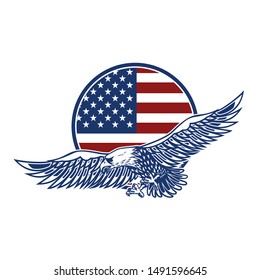 emblems with eagles and usa flags. Design element for poster, emblem, sign, logo, label. Vector illustration