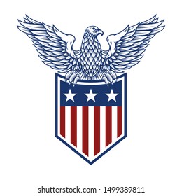 emblems with eagles and usa flags. Design element for poster, emblem, sign, logo, label. Vector illustration