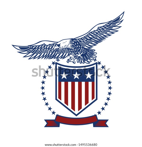 ワシと米国の国旗を持つ紋章 ポスター エンブレム サイン ロゴ ラベルのデザインエレメント ベクターイラスト のベクター画像素材 ロイヤリティフリー