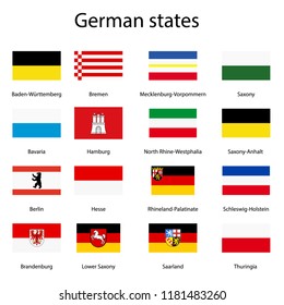 Emblems, flags of german federal lands,state isolated with names text