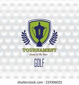 Emblems for golf with the cup. Retro label design. Postcard. Realistic rendition of ball texture closeup. Seamless background. Tournament poster.