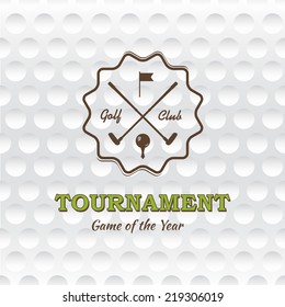 Emblems for golf with the label of clubs. Retro design. Realistic rendition of ball texture. Seamless background. Tournament poster.
