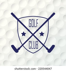 Emblems for golf with two crossed clubs. Retro label design. Postcard. Realistic rendition of ball texture closeup. Seamless background. Tournament poster.