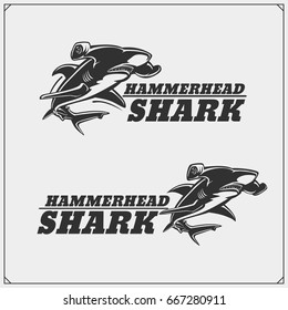 The emblems with hammerhead shark for a sport team.