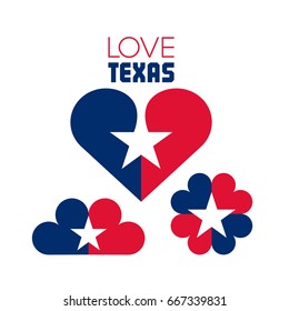 Emblems of hearts in the colors of the flag of Texas. Love Texas. Vector illustration.