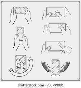 Emblems and icons of mobile games and apps.