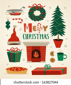 Emblems, labels and other elements. Christmas set. Vector illustration.