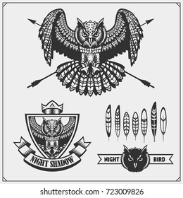 The emblems with owl with open wings.