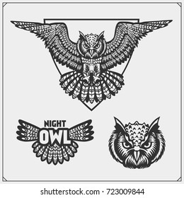 The emblems with owl with open wings.