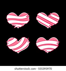 Emblems with pink hearts and white ribbons, hand-drawn hearts and ribbon banners, EPS 8