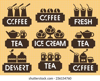emblems set for hot drinks and desserts