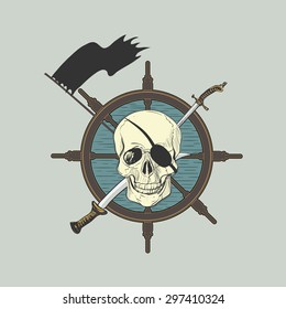 Emblems of skulls on the pirate theme, excellent vector illustration, EPS 10