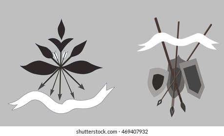 Emblems with spears, arrows and shields
