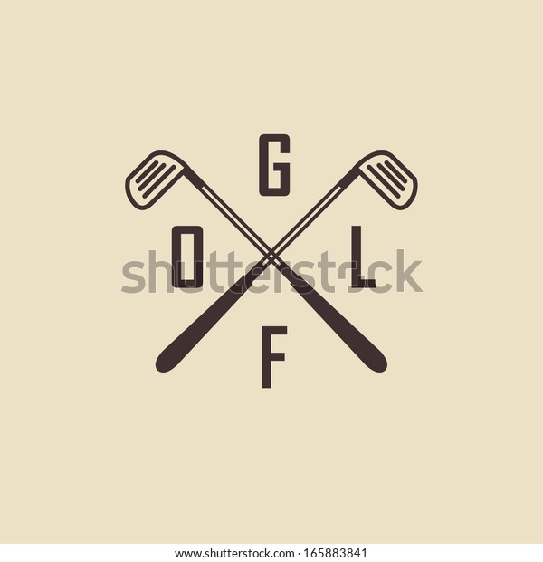 Emblems for with two crossed golf clubs, ball.\
Retro label design.\
Postcard.