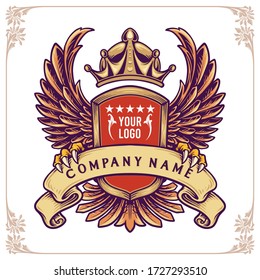 emblems with wings and crown and ribbon. Stylish and brutal badgess for Business