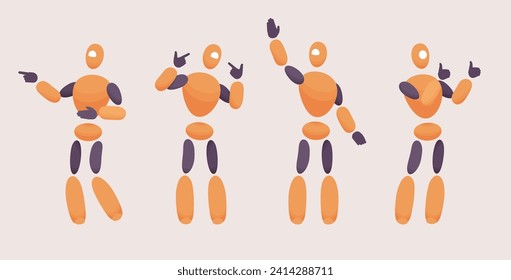 Embodied AI, computer repair technician positive, abstract male figure representing mechanical, electrical, software fixing program, virtual assistant in digital body, minimalistic vector illustration