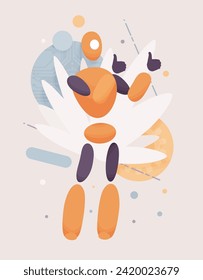 Embodied AI liking, fixing hardware and software service computer helper, male abstract figure, virtual assistant, artificial intelligence body, minimalistic vector illustration, circuit board design