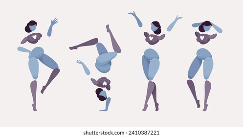 Embodied AI positive, abstract female figure representing smart speaker chatbot, artificial intelligence visible form, virtual assistant human body digital appearance, minimalistic vector illustration