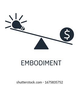 Embodiment. Financial support in the implementation of ideas. Vector icon on a white background.