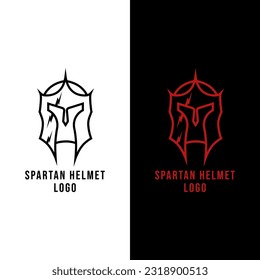 Embody strength and resilience with this minimalist line art logo vector featuring a Spartan knight helmet with a scar