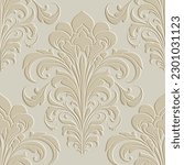 Emboss 3d Vintage art nouveau floral seamless pattern. Vector Baroque Damask antique old style light embossed background with textured surface relief flowers, leaves. Endless embossing ornate texture.