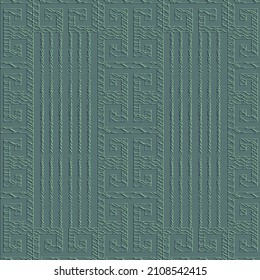 Patrón irreprochable de 3d gris. Bordes marcados a rayas. Ornamento de la superficie de la rejilla del serpentín de la clave griega. Resumen repetir fondo texturizado. Embosando una textura de relieve interminable. Diseño moderno.