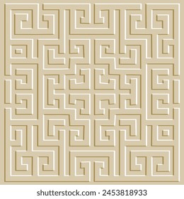 Emboss greek 3d seamless pattern. Embossed relief light vector background. Greek key meanders surface geometric ornament. Abstract repeat textured backdrop. Embossing endless texture. Modern design.