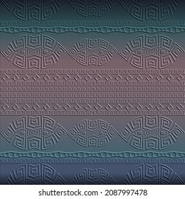 El patrón gris domina un patrón sin fisuras 3d. Fondo de superficie de borde con relieve. Repetir los adornos étnicos tribales de socorro. Resumen texturizado.  Embosante textura. Crudos, líneas, rayas de la llave griega.