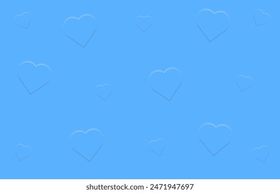 Emboss neumorphism background.Blue background with hearts.Graphic vector 3D wallpaper pattern.