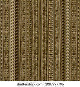 Emboss striped borders 3d seamless pattern. Embossed border background. Repeat vertical stripes ornament. Abstract repeat textured backdrop. Knitted lines, chains, ropes, borders. Embossing texture.